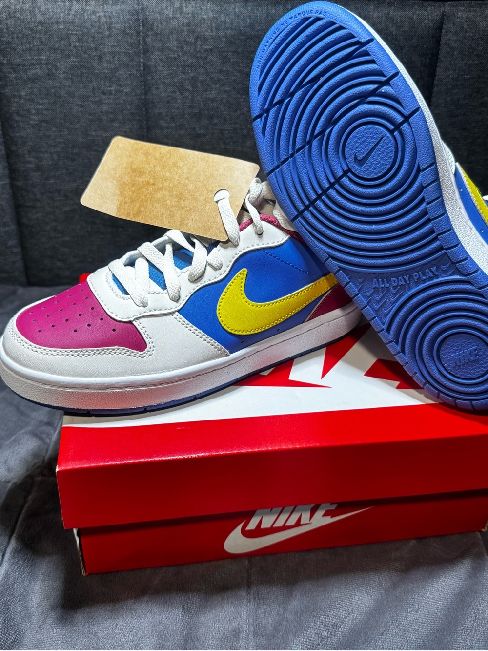 Nike Kids White, Blue, Pink & Yellow Low-Top Sneakers